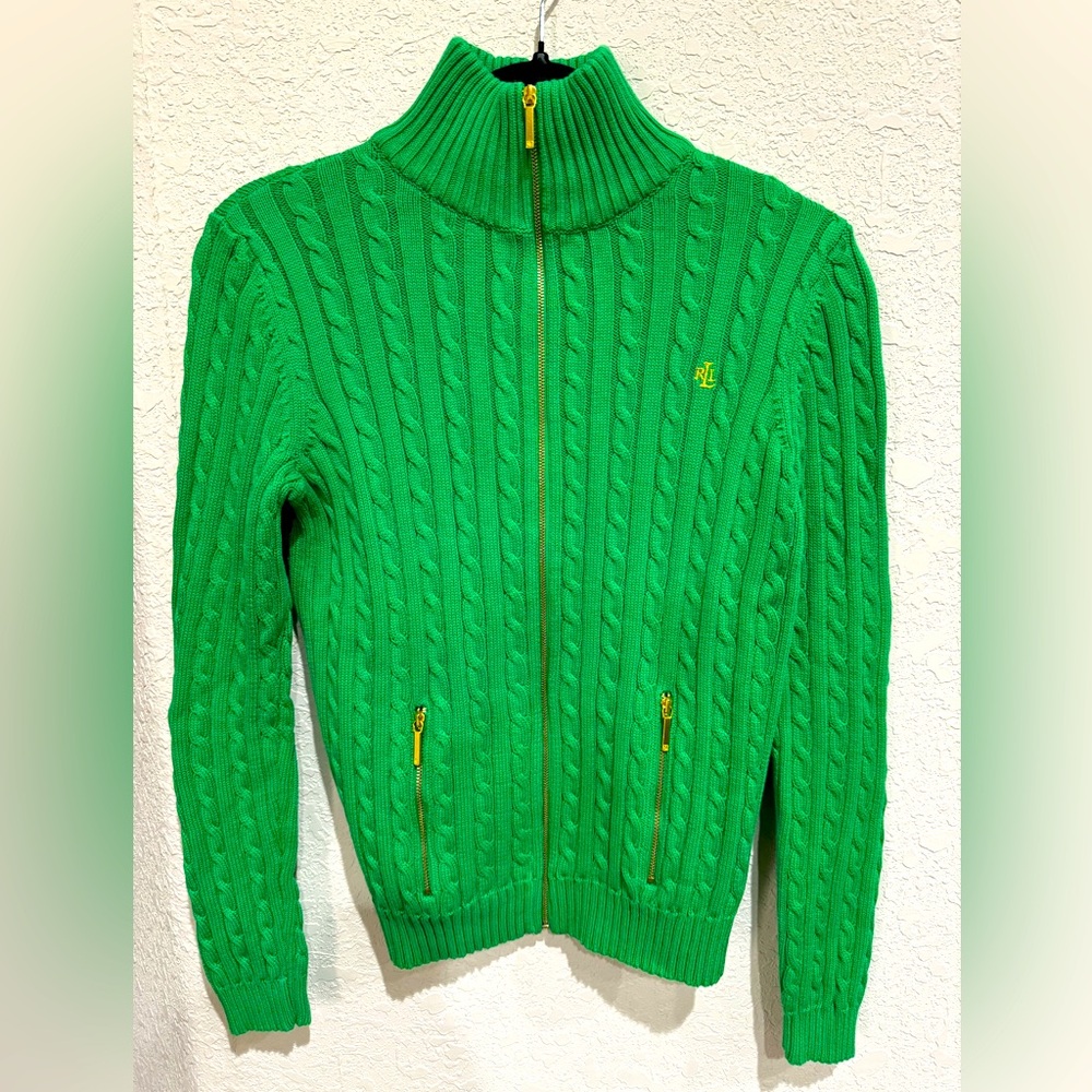 Lauren Ralph Lauren Green Cable Knit Cardigan